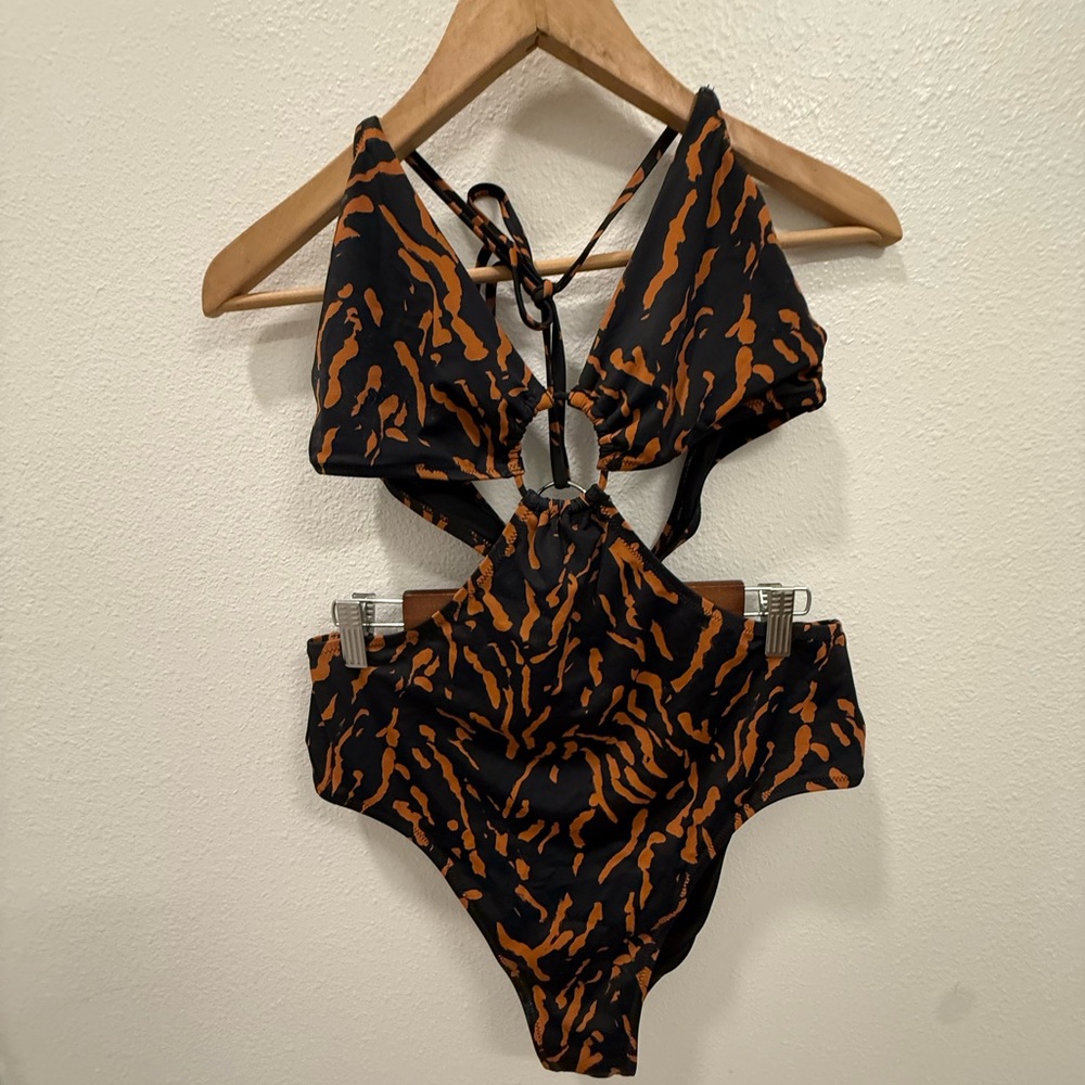 Black & Rust Cutout One-Piece Swimsuit